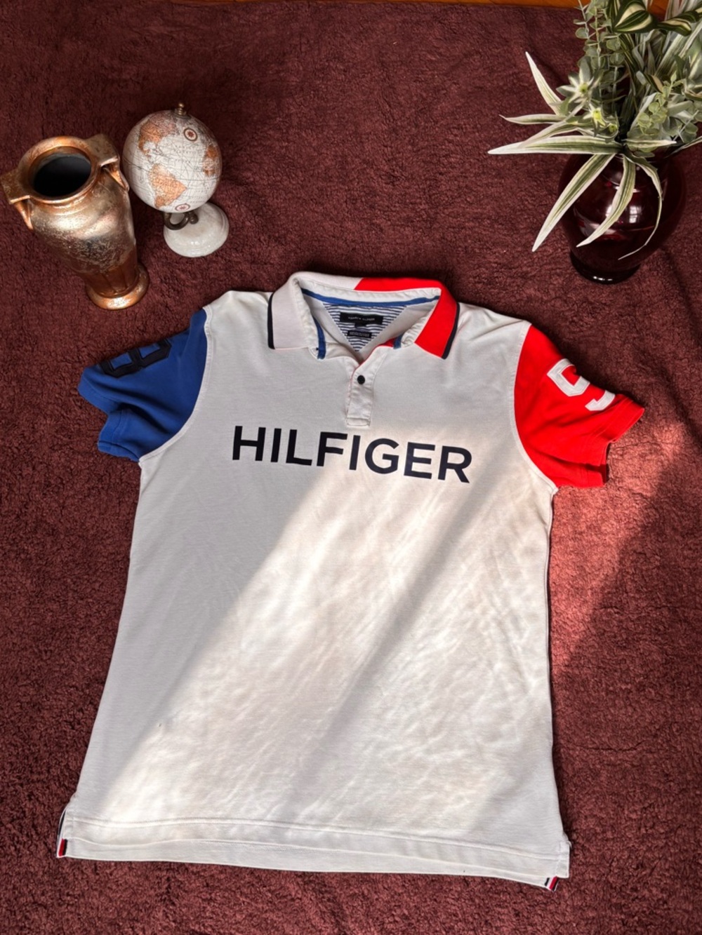 Tommy Hilfiger White Polo with Red & Blue Sleeves